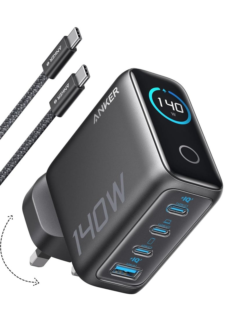 Anker - 140W USB C Charger, Laptop Charger, 4-Port Multi-Device Fast Charging, Advanced GaN Power Adapter, Intuitive Touch Controls, Compatible with MacBook, iPhone 16 Series, Samsung, Pixel, and More Dark Grey - Image 1