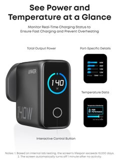 Anker 140W USB C Charger, Laptop Charger, 4-Port Multi-Device Fast Charging, Advanced GaN Power Adapter, Intuitive Touch Controls, Compatible with MacBook, iPhone 16 Series, Samsung, Pixel, and More Dark Grey  - Image 4