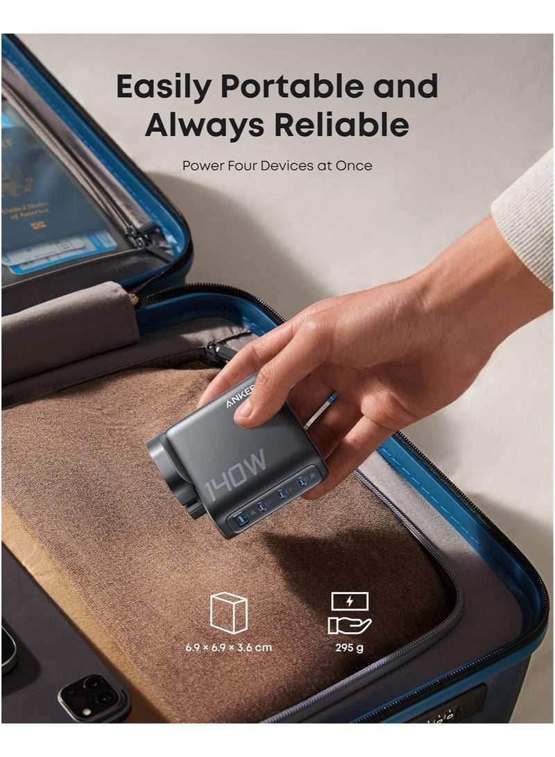 Anker - 140W USB C Charger, Laptop Charger, 4-Port Multi-Device Fast Charging, Advanced GaN Power Adapter, Intuitive Touch Controls, Compatible with MacBook, iPhone 16 Series, Samsung, Pixel, and More Dark Grey - Image 1