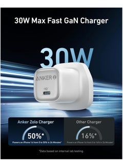Anker 30W USB C Plug, Zolo Compact GaN USB C Charger, Enhanced Temperature Control, Compact Design and 3x Faster Charging, Compatible with iPhone, iPad, Samsung, Pixel, and More - White White  - Image 2