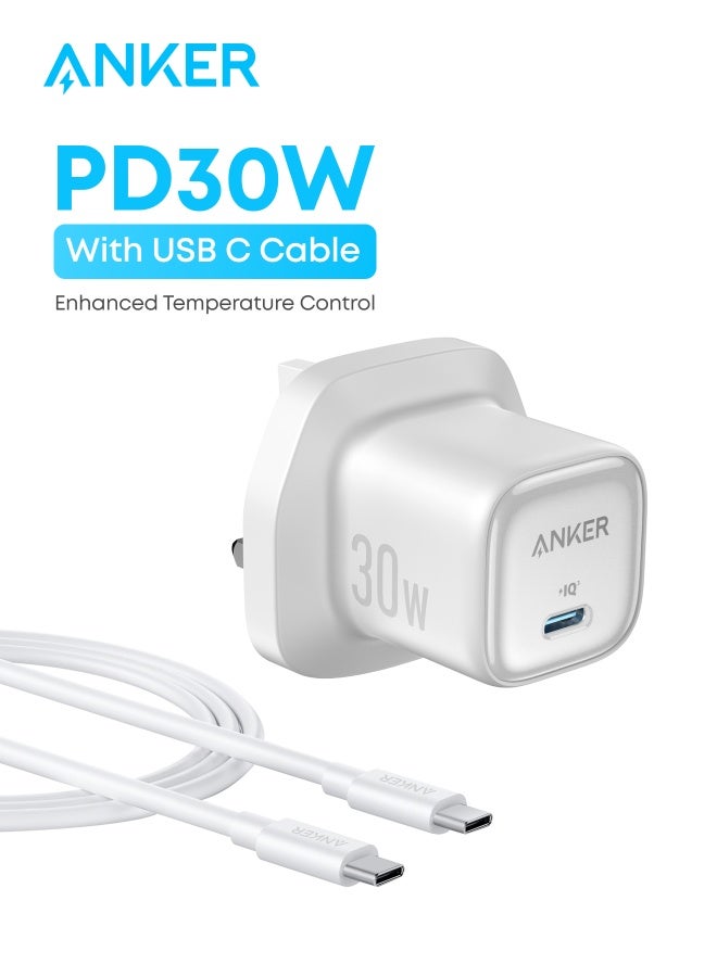 30W USB C Plug, Zolo Compact GaN USB C Charger, Enhanced Temperature Control, Compact Design and 3x Faster Charging, Compatible with iPhone, iPad, Samsung, Pixel, and More White