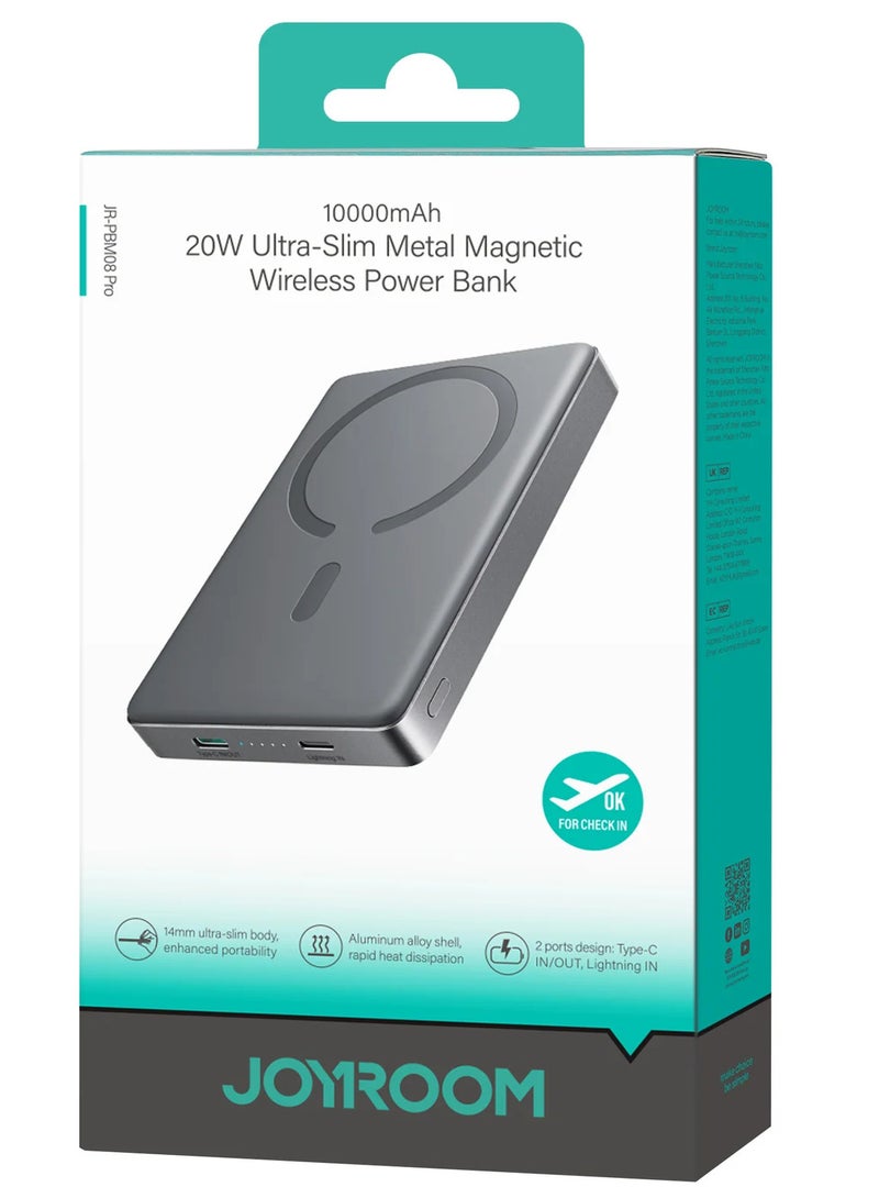 جوي روم - 10000 mAh JR-PBM08 Pro 20W magnetic wireless power bank 10000mAh GRAY - Image 1