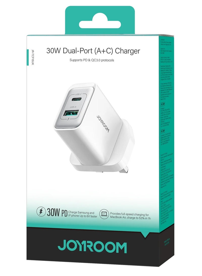 جوي روم Joyroom JR-TCF15 30W Dual-Port Charger (USB-C & USB-A) – White WHITE  - Image 1