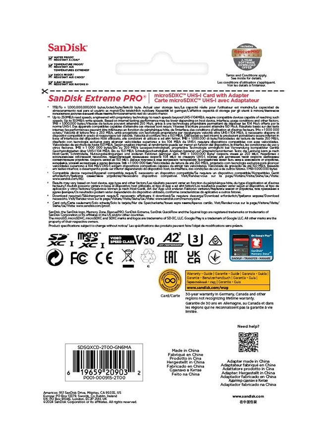Sandisk 2TB Extreme PRO microSDXC邃｢ UHS-I Card, Up to 250MB/s Read Speed; Up to 150MB/s Write Speed, -SDSQXCD-2T00-GN6MA 2 TB  - Image 3