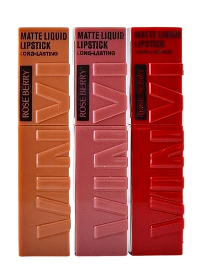 ROSE BERRY 3-Piece Matte Liquid Lipstick Long-Lasting Multicolour - Image 1
