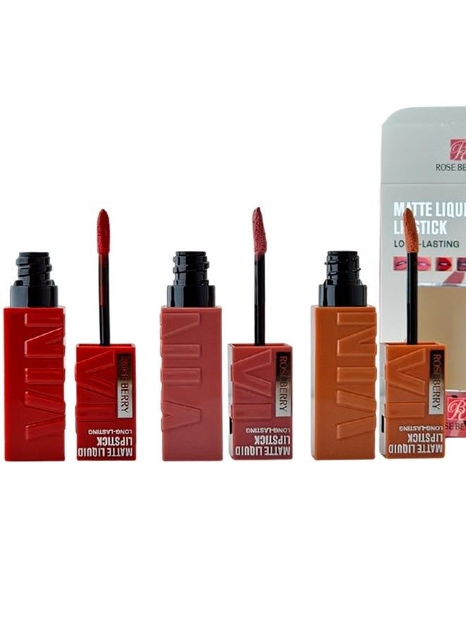 ROSE BERRY 3-Piece Matte Liquid Lipstick Long-Lasting Multicolour - Image 2