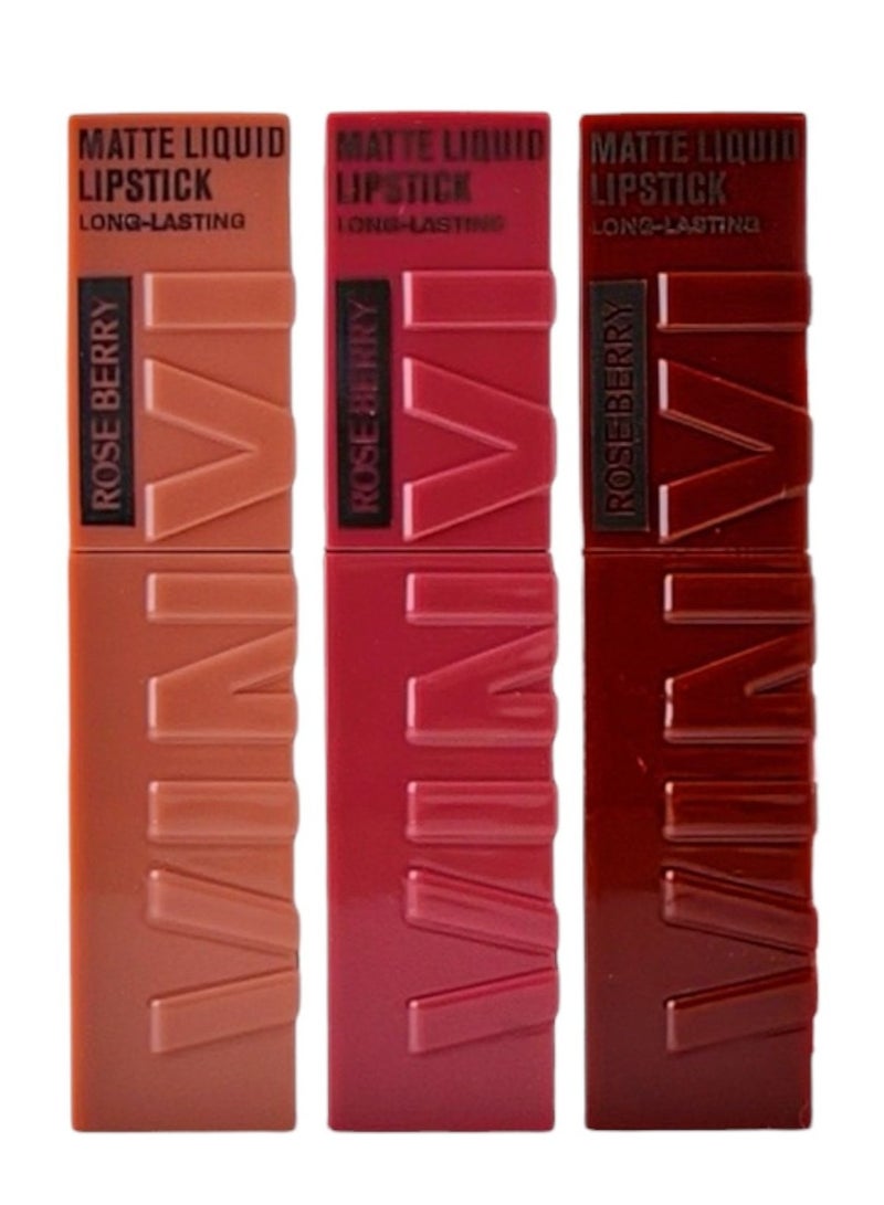 ROSE BERRY 3-Piece Matte Liquid Lipstick Long-Lasting Multicolour - Image 1
