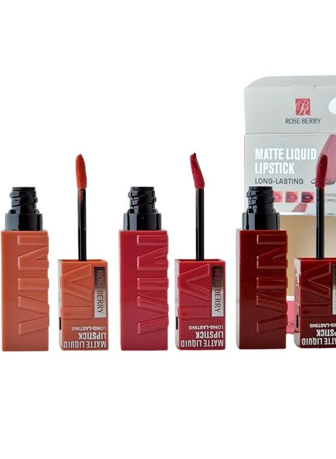 ROSE BERRY 3-Piece Matte Liquid Lipstick Long-Lasting Multicolour - Image 2
