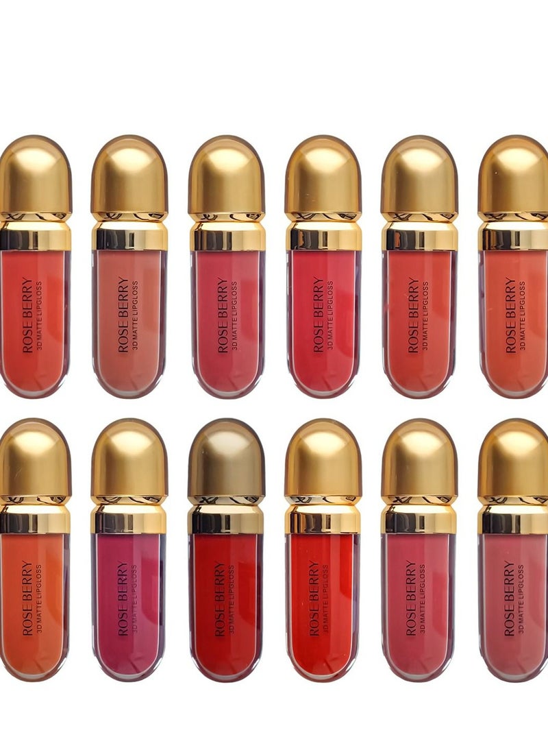 روز بيري 12 قطعة من ملمع الشفاه غير اللامع ثلاثي الأبعاد - Image 1