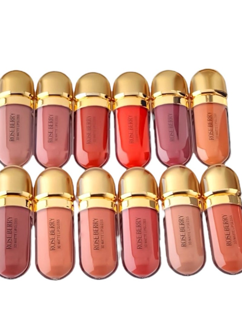 روز بيري 12 قطعة من ملمع الشفاه غير اللامع ثلاثي الأبعاد - Image 2