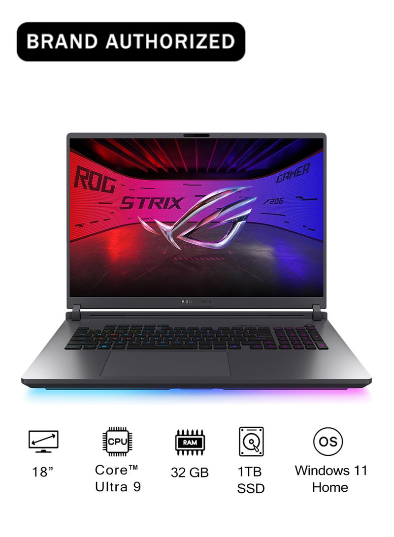 أسوس لابتوب ROG Strix G18 (2025) بشاشة 18 بوصة، مع معالج Core Ultra 9 275HX/32 جيجابايت RAM/1 تيرابايت SSD/16 جيجابايت بطاقة رسومات NVIDIA GeForce RTX 5080/لون رمادي إكليبس إنجليزي - Image 1