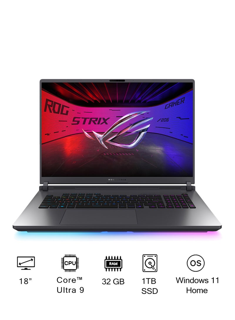 ASUS ROG Strix G18 (2025) Laptop With 18-Inch Display, Core Ultra 9 275HX Processor/32GB RAM/1TB SSD/16GB NVIDIA GeForce RTX 5080 Graphics Card/Home English Eclipse Gray English Eclipse Gray