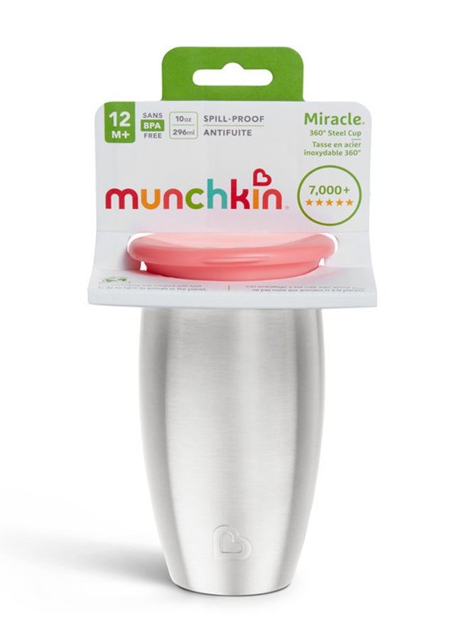 مونشكين - Miracle 360 Stainless Steel Insulated Double Walled Toddler Cup, 10 Oz, Keeps Drink Cool For Up To 15 Hours, 12 Months+ Pink - Image 1