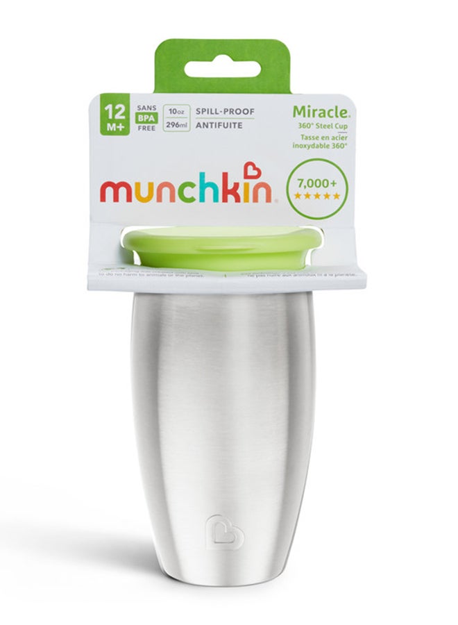 مونشكين - Miracle 360 Stainless Steel Insulated Double Walled Toddler Cup, 10 Oz, Keeps Drink Cool For Up To 15 Hours, 12 Months+ Green - Image 1