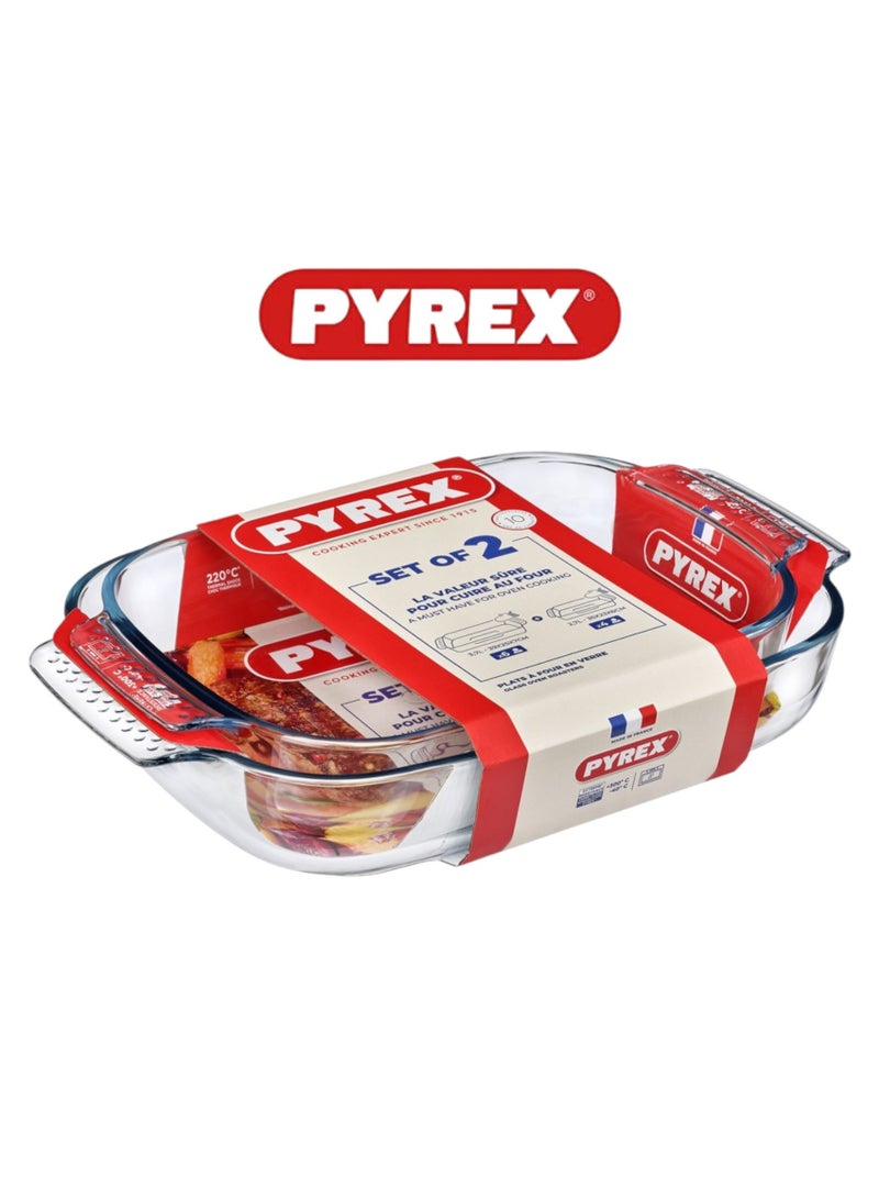 PYREX Pyrex Glass Oven Roasters Rectangle Set of 2 - 3.7L + 2.7L, Oven, Microwave, Freezer, and Dishwasher Safe  - Image 2
