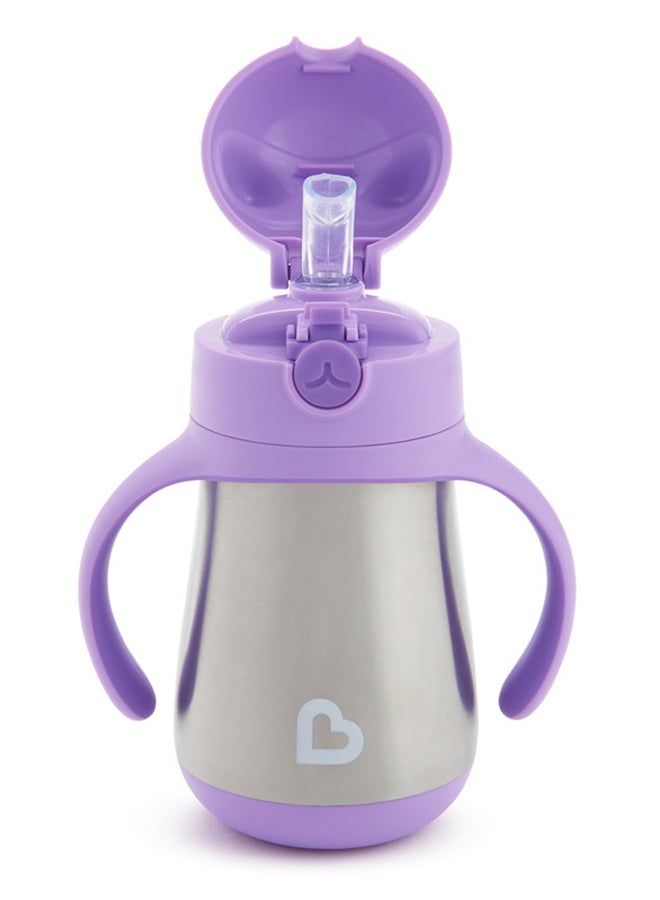 مونشكين - Stainless Steel Insulated Double Walled Straw Cup 8 Oz, Cool Cat Design, Keeps Drink Cool For Up To 15 Hours, Purple - Image 1