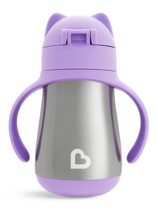 مونشكين - Stainless Steel Insulated Double Walled Straw Cup 8 Oz, Cool Cat Design, Keeps Drink Cool For Up To 15 Hours, Purple - Image 1