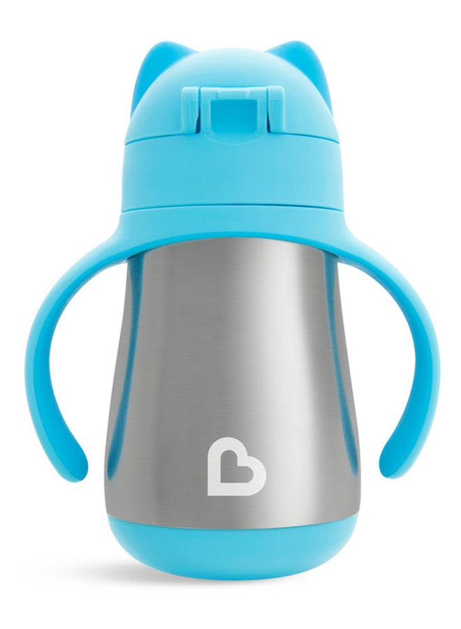 Munchkin - Stainless Steel Insulated Double Walled Straw Cup 8 Oz, Cool Cat Design, Keeps Drink Cool For Up To 15 Hours, Blue - Image 1