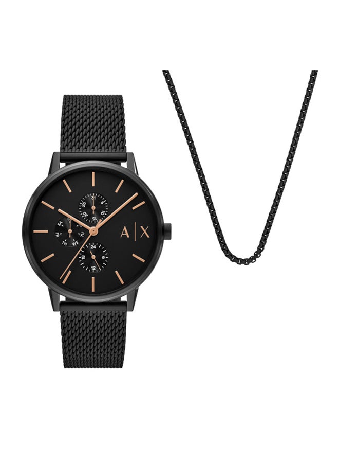 ارماني اكسشينج - Analog Round Stainless Steel Wrist Watch With Neck Chain - Image 1