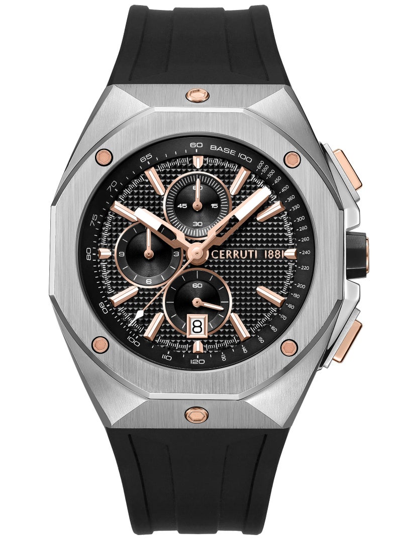 CERRUTI 1881 Men's Cerruti 1881 Arezzo Chronograph Watch for Men - Guilloche Matte Black Dial, Black Silicon Strap  - Image 1