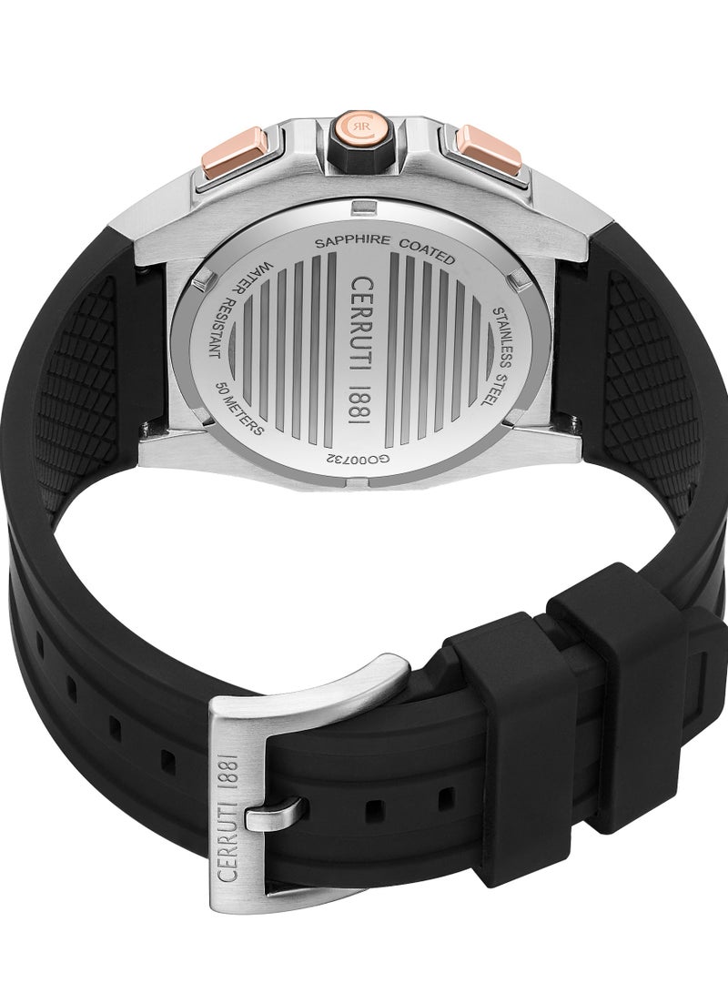 CERRUTI 1881 Men's Cerruti 1881 Arezzo Chronograph Watch for Men - Guilloche Matte Black Dial, Black Silicon Strap  - Image 4