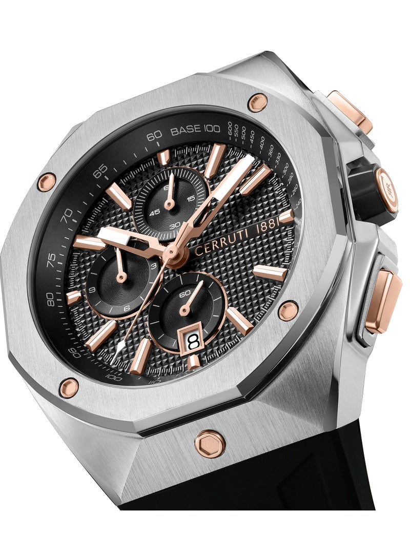 CERRUTI 1881 Men's Cerruti 1881 Arezzo Chronograph Watch for Men - Guilloche Matte Black Dial, Black Silicon Strap  - Image 3