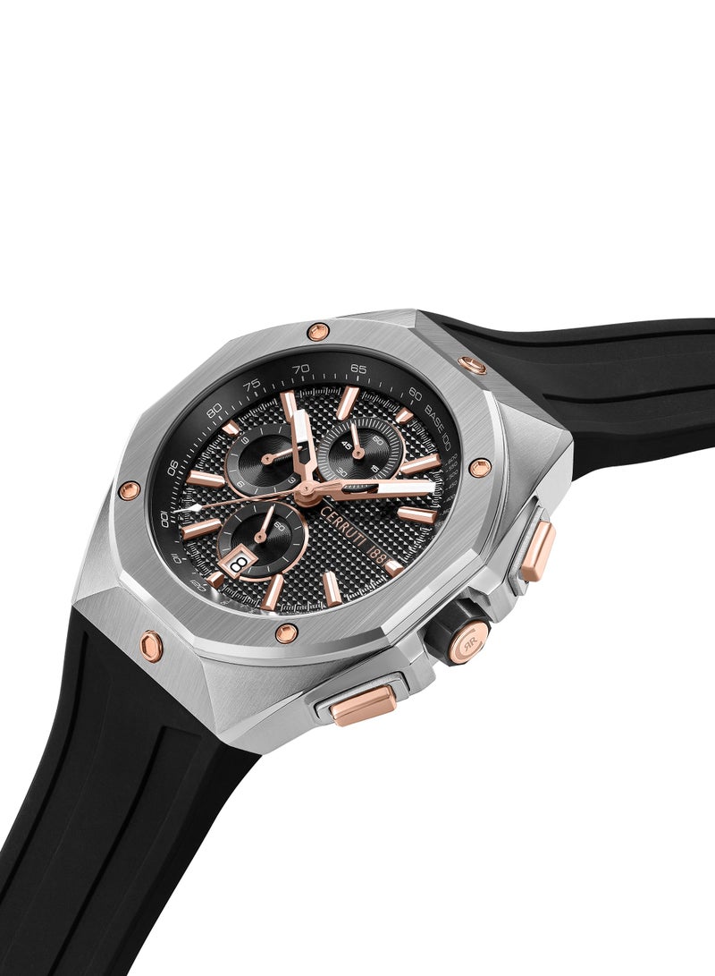 CERRUTI 1881 Men's Cerruti 1881 Arezzo Chronograph Watch for Men - Guilloche Matte Black Dial, Black Silicon Strap  - Image 2