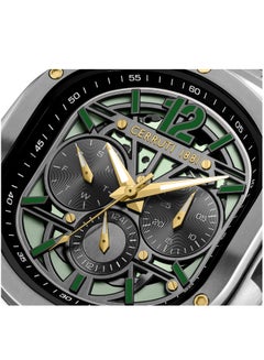 CERRUTI 1881 Men's Trento Multifunction Watch - Green Partial See-Through Dial, Gunmetal Details, Screwed Topring  - Image 3