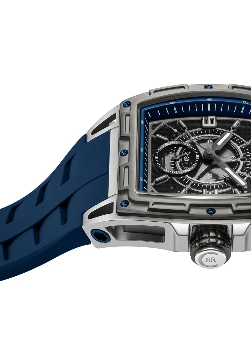 شيروتي 1881 ساعة بيلونو متعددة الوظائف - علبة تونيو، قرص شفاف مدخن أسود، حزام سيليكون أزرق - Image 3