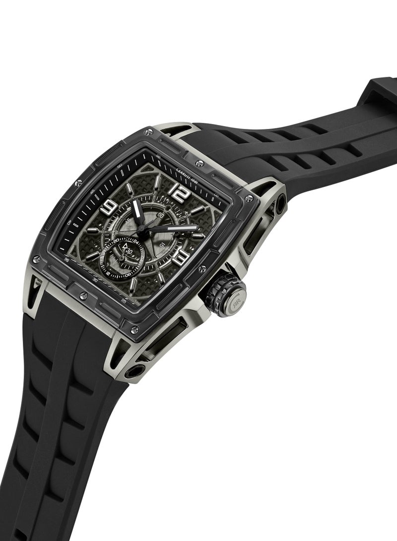 CERRUTI 1881 Men's Belluno Multifunction Watch - Tonneau Case, Black Smoked Transparent Dial, Black Silicon Strap  - Image 2