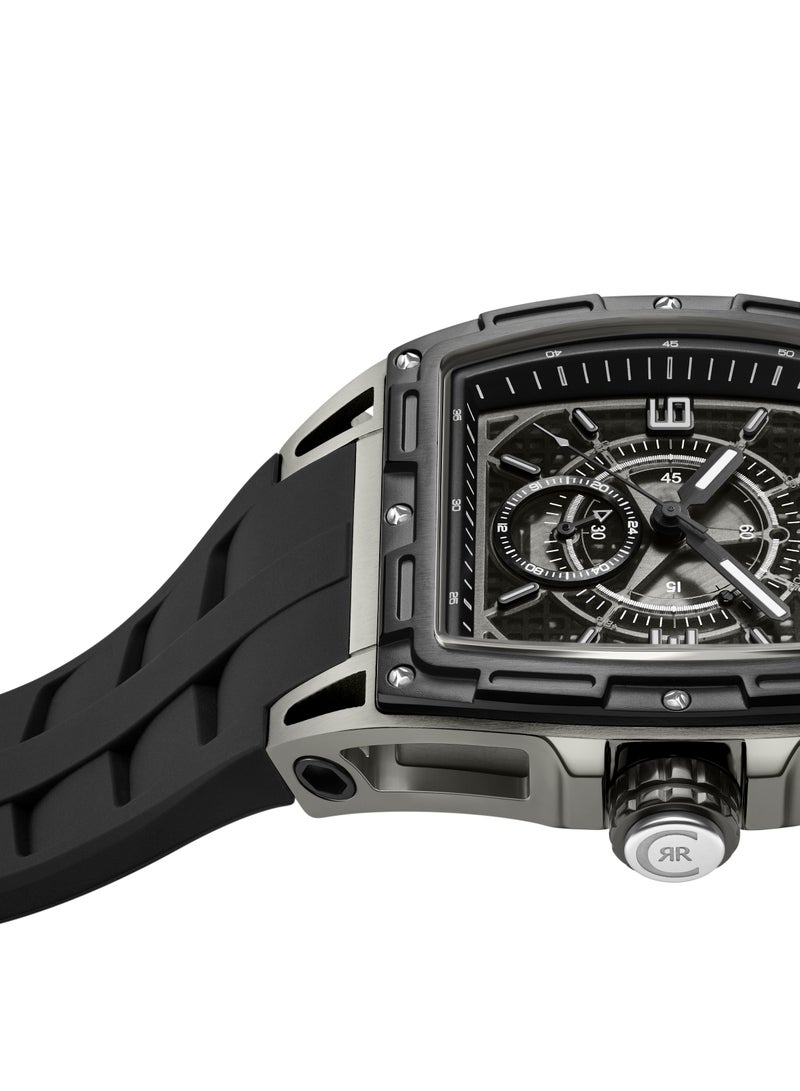 CERRUTI 1881 Men's Belluno Multifunction Watch - Tonneau Case, Black Smoked Transparent Dial, Black Silicon Strap  - Image 3