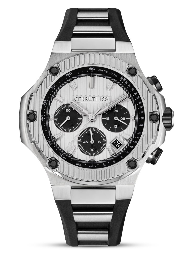 CERRUTI 1881 - Men's Lucardo Chronograph Watch - Black and White Dial, Black Silicone Strap - Image 1