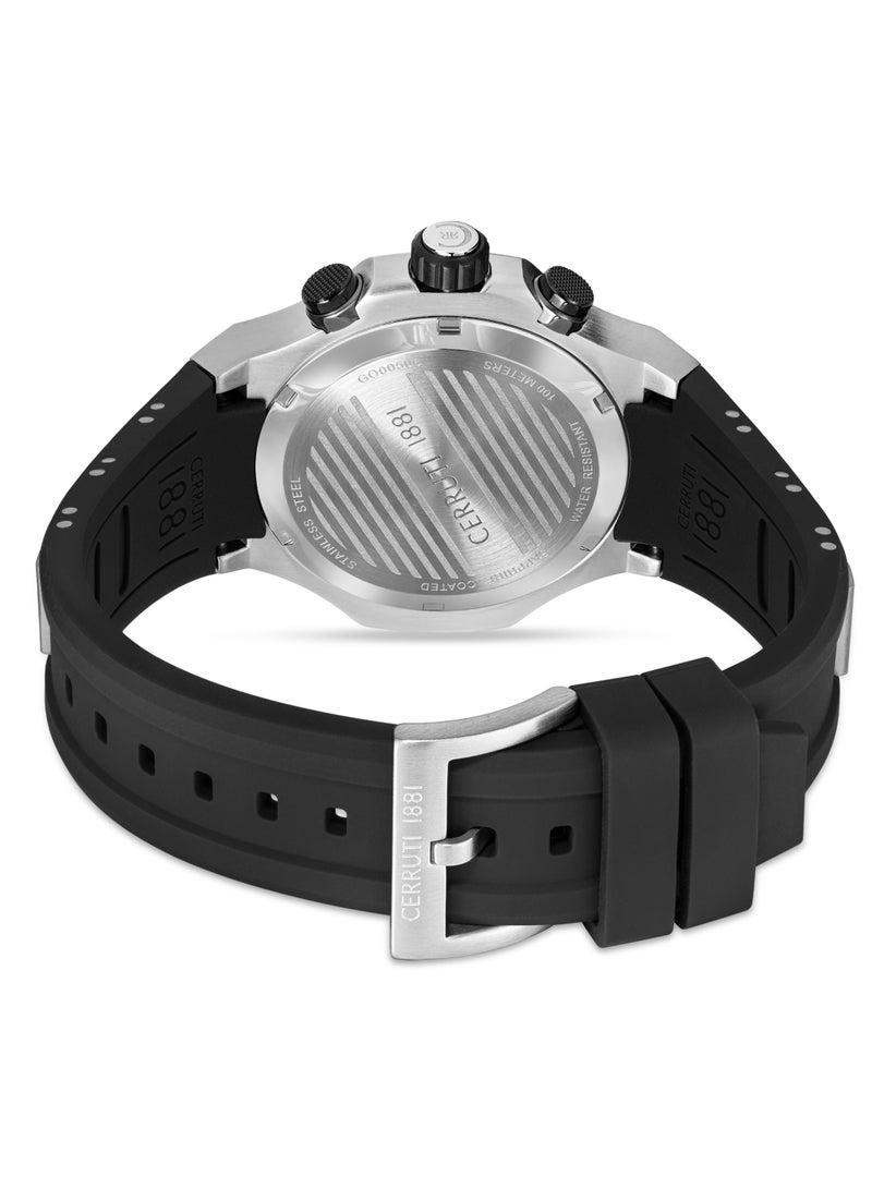 CERRUTI 1881 - Men's Lucardo Chronograph Watch - Black and White Dial, Black Silicone Strap - Image 1