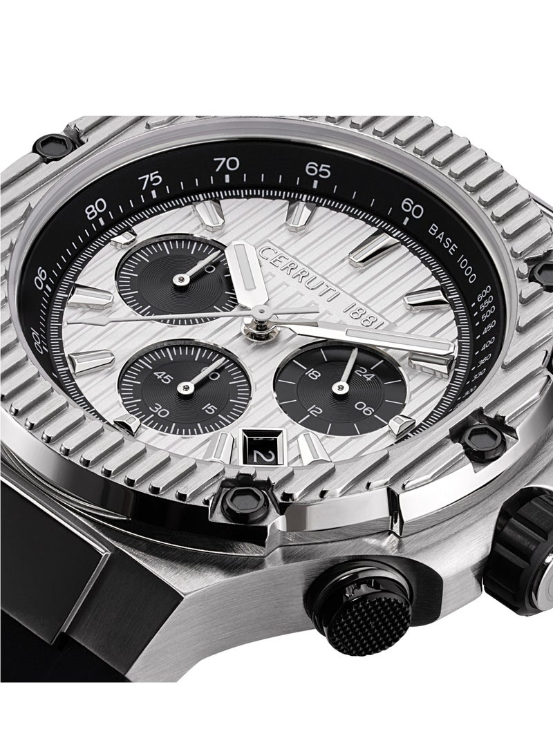CERRUTI 1881 - Men's Lucardo Chronograph Watch - Black and White Dial, Black Silicone Strap - Image 1
