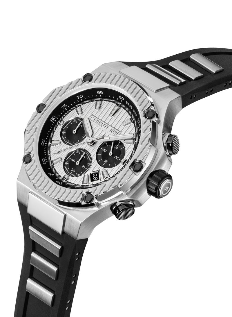 CERRUTI 1881 - Men's Lucardo Chronograph Watch - Black and White Dial, Black Silicone Strap - Image 1