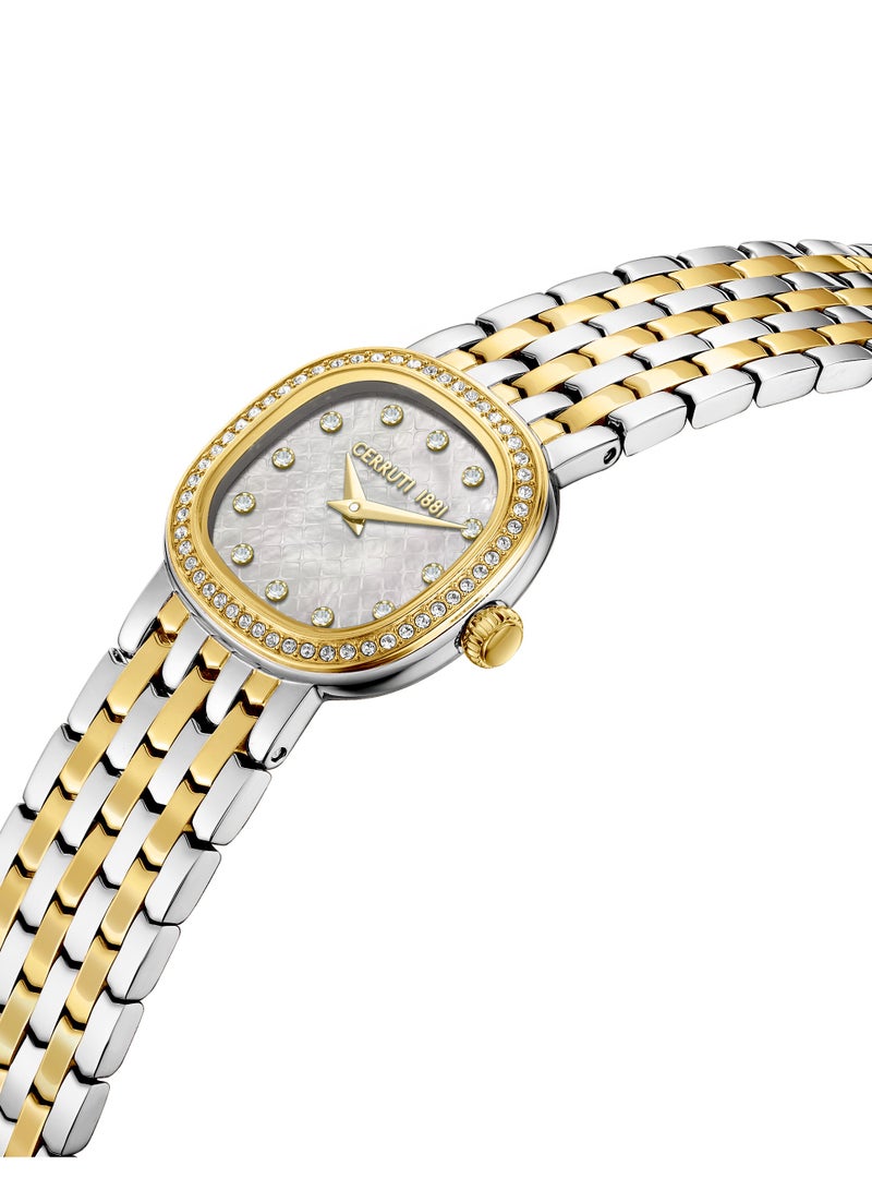 CERRUTI 1881 Women's Gresta Analog Watch - White Mother of Pearl Dial, Crystal Indexes, Two Tone Bracelet  - Image 2