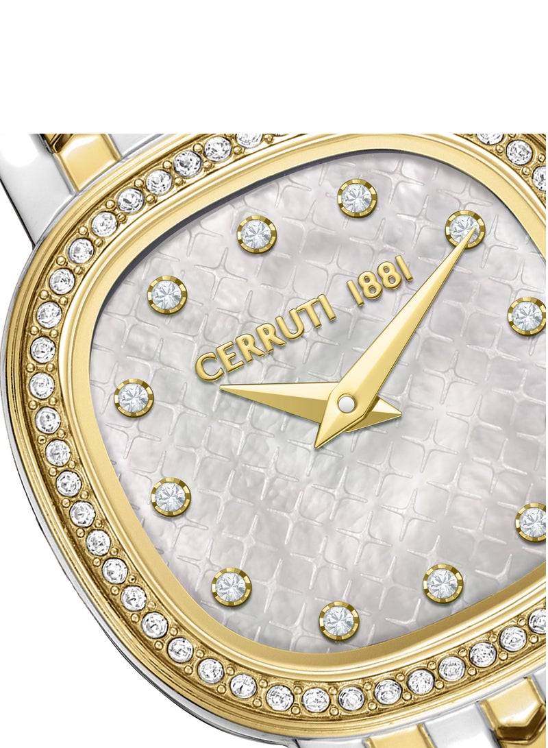 CERRUTI 1881 Women's Gresta Analog Watch - White Mother of Pearl Dial, Crystal Indexes, Two Tone Bracelet  - Image 3