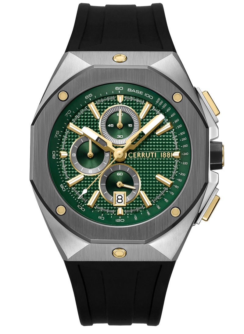 CERRUTI 1881 Men's Cerruti 1881 Arezzo Chronograph Watch for Men - Guilloche Matte Green Dial, Black Silicon Strap  - Image 1