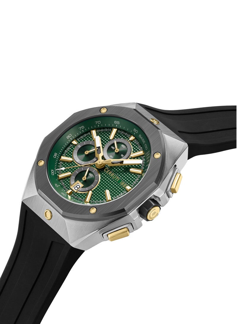 CERRUTI 1881 Men's Cerruti 1881 Arezzo Chronograph Watch for Men - Guilloche Matte Green Dial, Black Silicon Strap  - Image 2