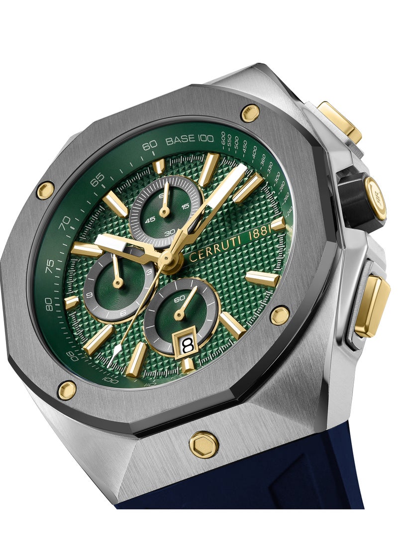 CERRUTI 1881 Men's Cerruti 1881 Arezzo Chronograph Watch for Men - Guilloche Matte Green Dial, Black Silicon Strap  - Image 4