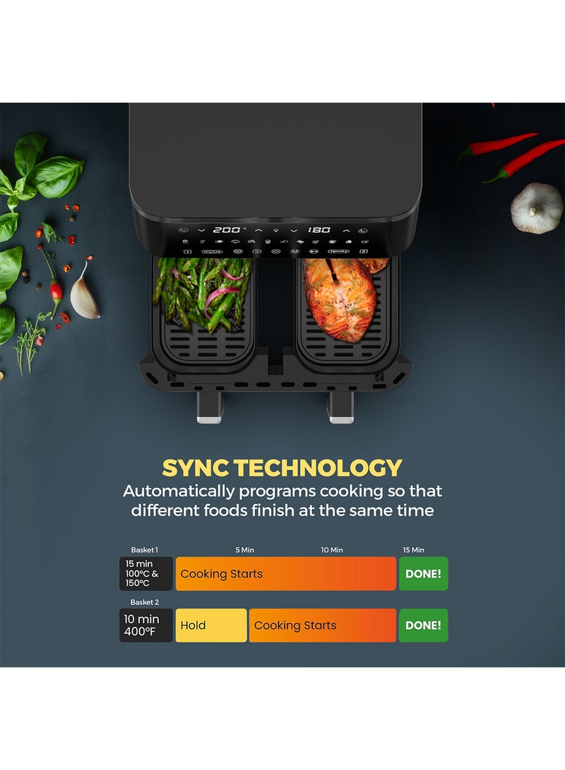 Nikai 2 in 1 Digital Air Fryer 10L Capacity, Touch Control, 11 Cook Functions,  3100W, Frying, Grilling, Roasting, Baking, & Toasting, 10 L 3100 W NAF1099D Black