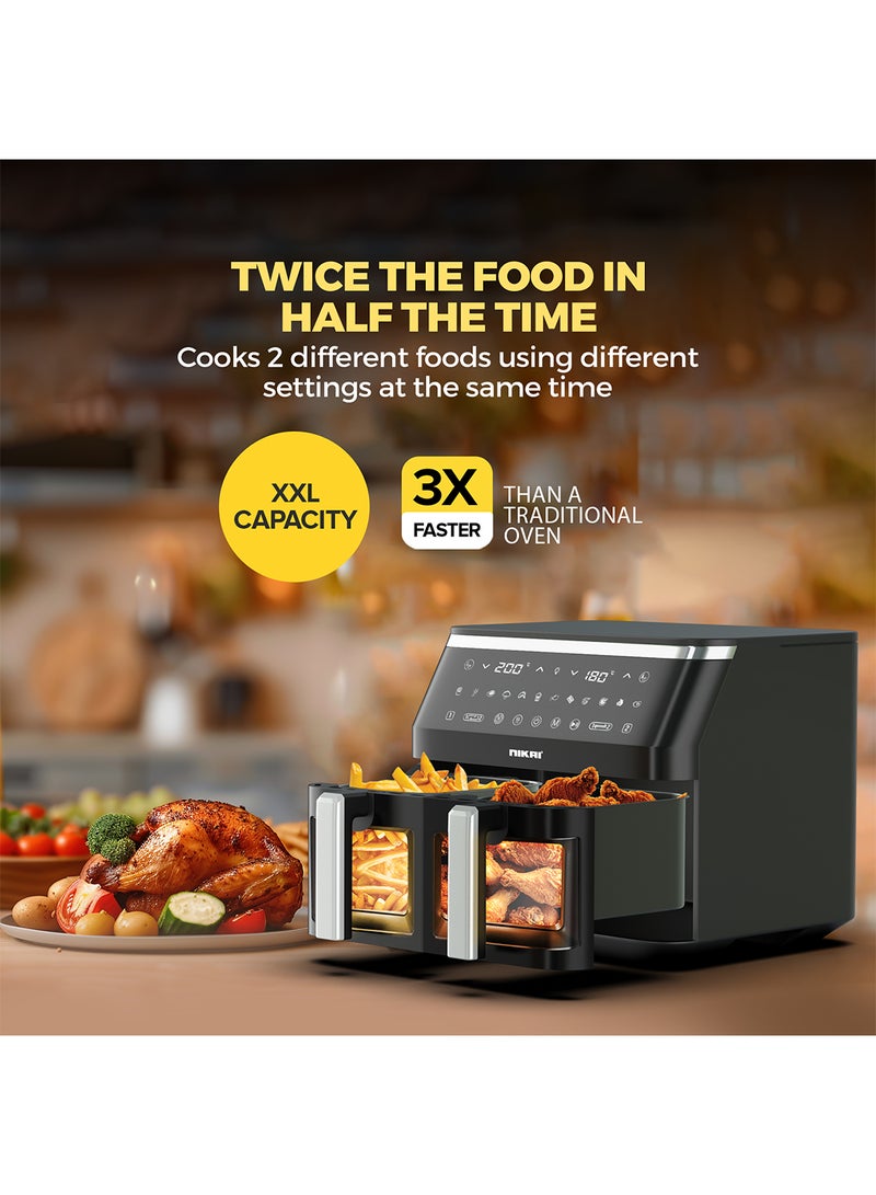 Nikai 2 in 1 Digital Air Fryer 10L Capacity, Touch Control, 11 Cook Functions,  3100W, Frying, Grilling, Roasting, Baking, & Toasting, 10 L 3100 W NAF1099D Black
