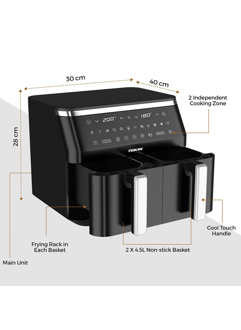Nikai 2 in 1 Digital Air Fryer 10L Capacity, Touch Control, 11 Cook Functions,  3100W, Frying, Grilling, Roasting, Baking, & Toasting, 10 L 3100 W NAF1099D Black