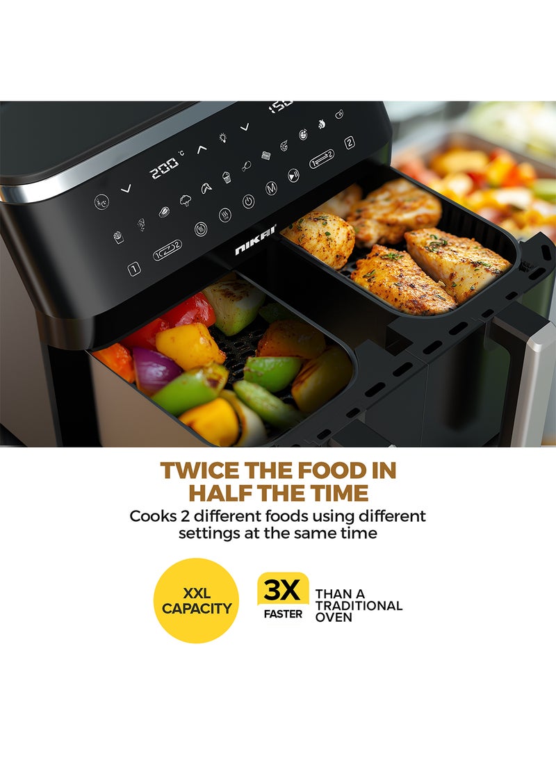 Nikai 2 in 1 Digital Air Fryer 10L Capacity, Touch Control, 11 Cook Functions,  3100W, Frying, Grilling, Roasting, Baking, & Toasting, 10 L 3100 W NAF1099D Black