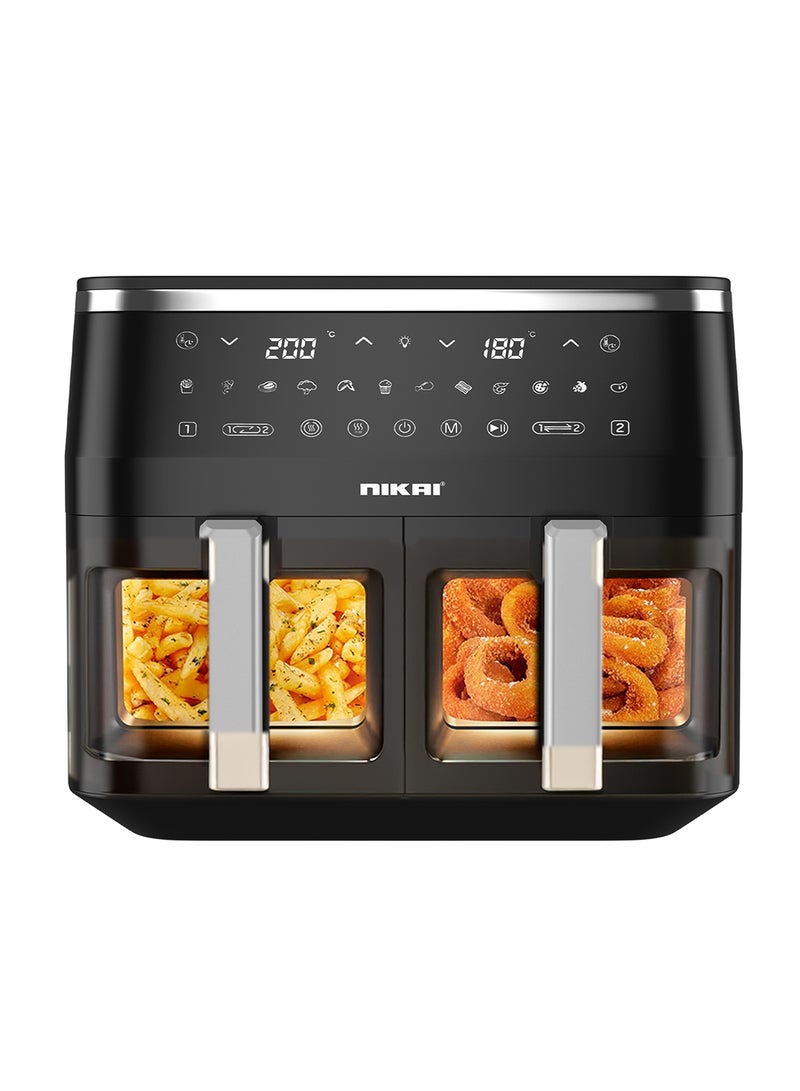 Nikai 2 in 1 Digital Air Fryer 10L Capacity, Touch Control, 11 Cook Functions,  3100W, Frying, Grilling, Roasting, Baking, & Toasting, 10 L 3100 W NAF1099D Black