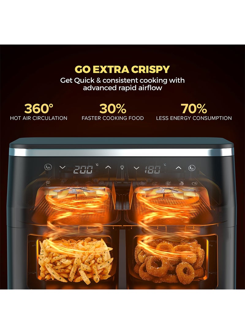 Nikai 2 in 1 Digital Air Fryer 10L Capacity, Touch Control, 11 Cook Functions,  3100W, Frying, Grilling, Roasting, Baking, & Toasting, 10 L 3100 W NAF1099D Black