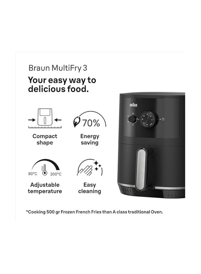 BRAUN MultiFry 3 Airfryer, 4.3 L Big Capacity, RealAir Technology - 4.3 L 1500 W HF 3000 BK Black - Image 2