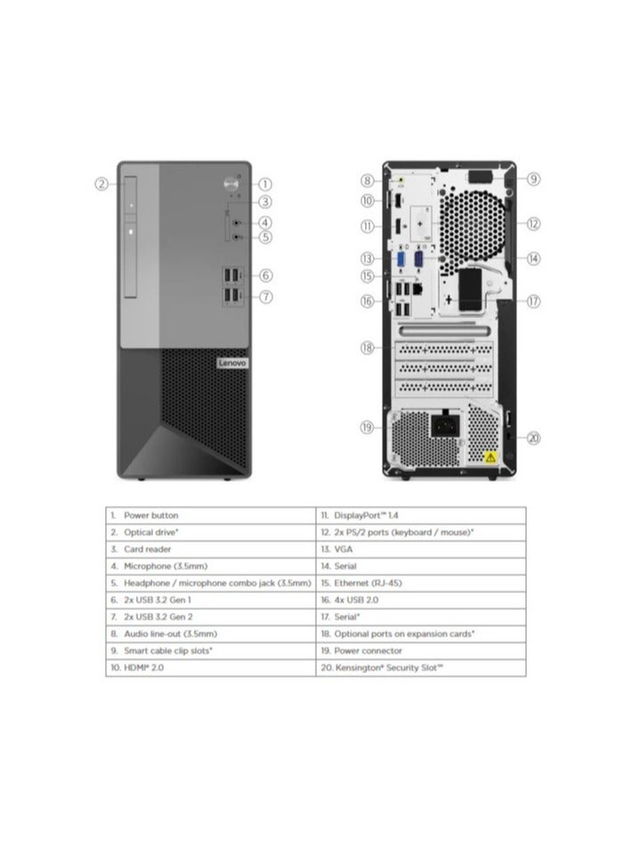 V50t Gen 2 Desktop Tower with 24" 60Hz FHD IPS Monitor, Intel Core i7, 16GB RAM, 256GB SSD + 1TB HDD, Integrated Graphics UHD 730, Windows 11 Pro black