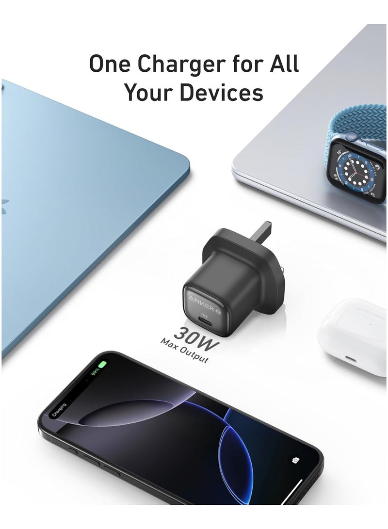 Anker - 30W USB C Plug, Zolo Compact GaN USB C Charger, Enhanced Temperature Control, Compact Design and 3X Faster Charging, Compatible with iPhone, iPad, Samsung, Pixel, and More Black - Image 1
