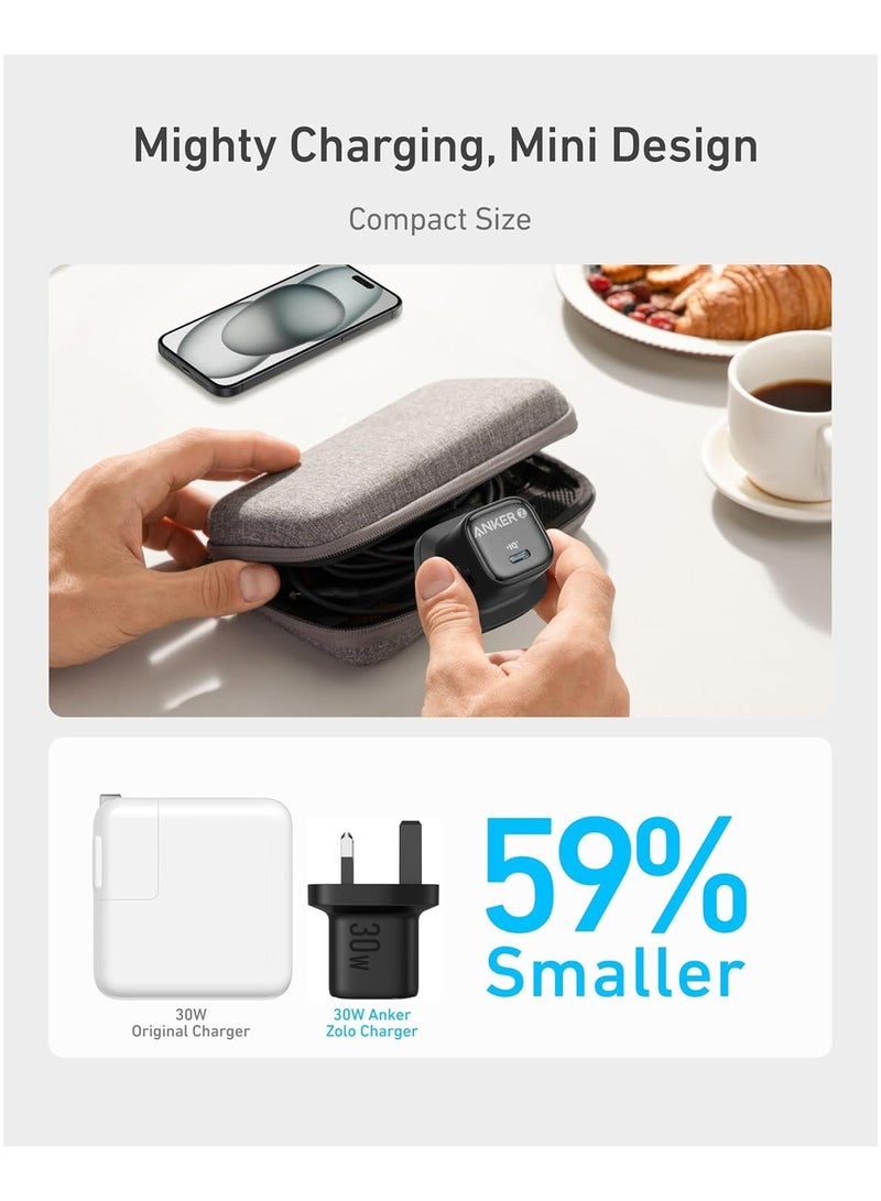 Anker - 30W USB C Plug, Zolo Compact GaN USB C Charger, Enhanced Temperature Control, Compact Design and 3X Faster Charging, Compatible with iPhone, iPad, Samsung, Pixel, and More Black - Image 1